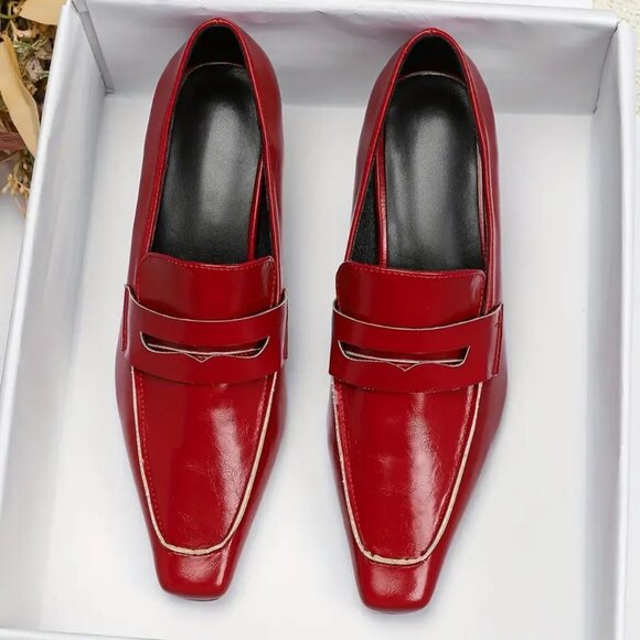 Red Square Toe Kitten Heel Pumps Shoes 9.5 - Picture 1 of 4